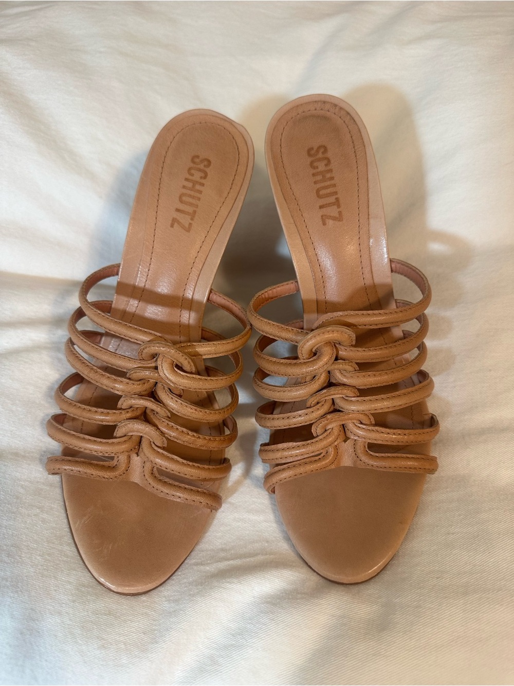 SCHUTZ Nude Multi-Strap Knot Slide Sandals
